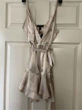 Forever 21 Champagne Satin Wrap Romper Dress